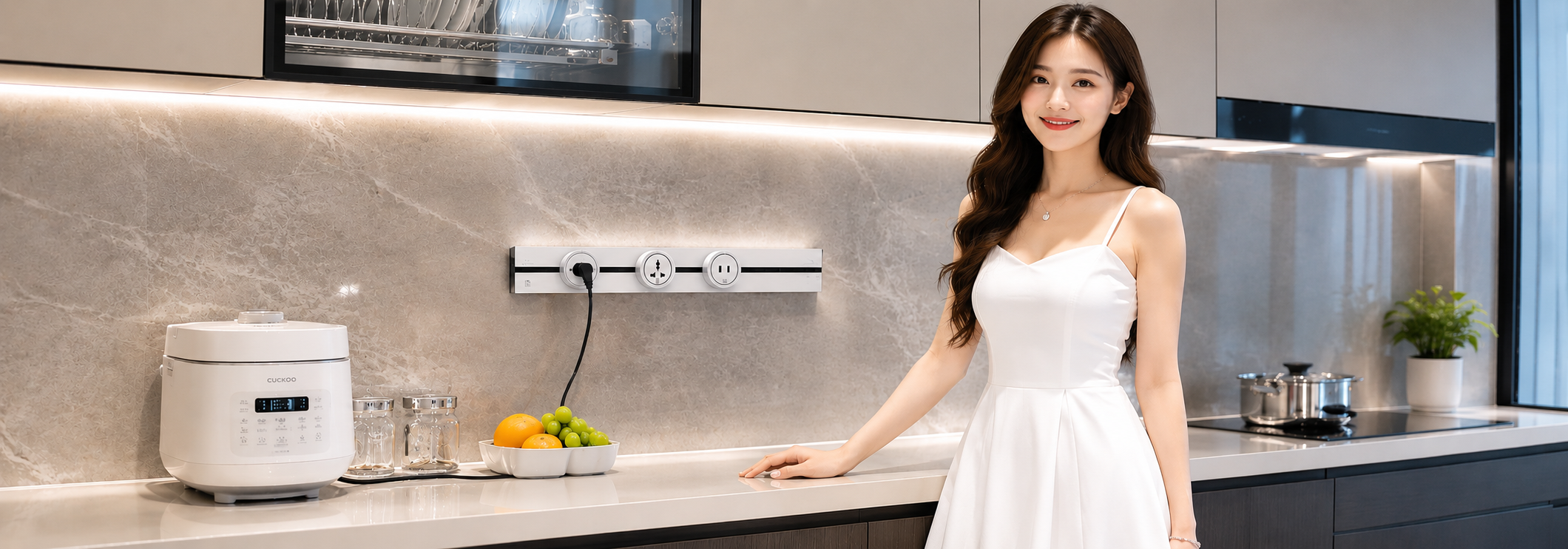 Bếp đẹp với ổ cắm thanh ray LGTECH