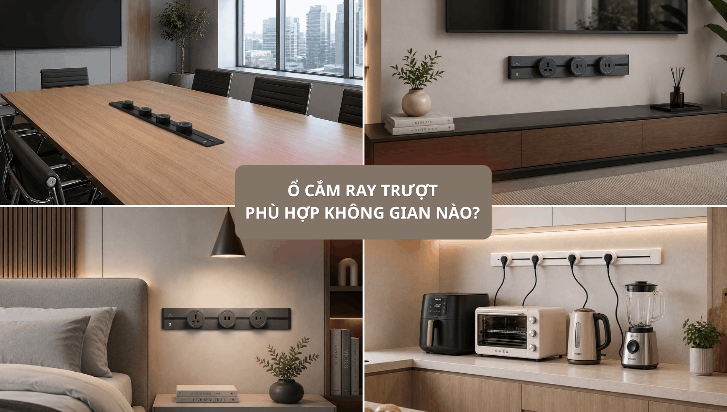 Ổ cắm ray trượt phù hợp không gian nào? 4 ứng dụng phổ biến trong nội thất hiện đại