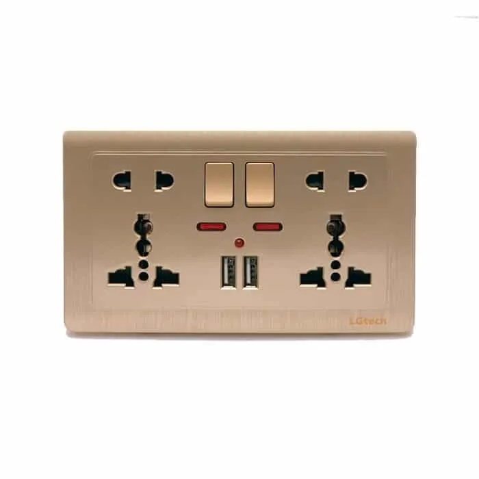 Ổ cắm công tắc đôi hình chữ nhật mạ vàng, 2 USB | LG-C60-066 - 14