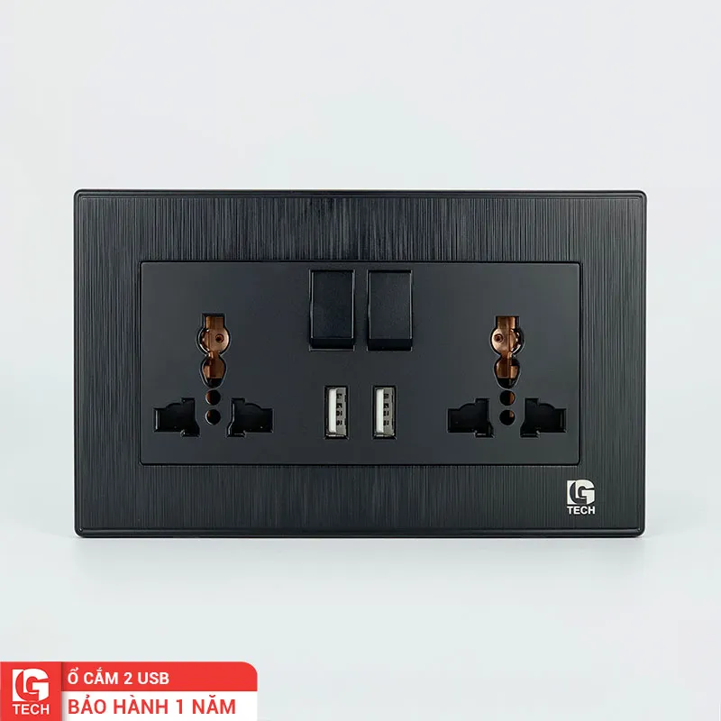 Ổ cắm điện 3 chấu đôi có công tắc và 2 cổng sạc USB LG Tech LG-B21-066