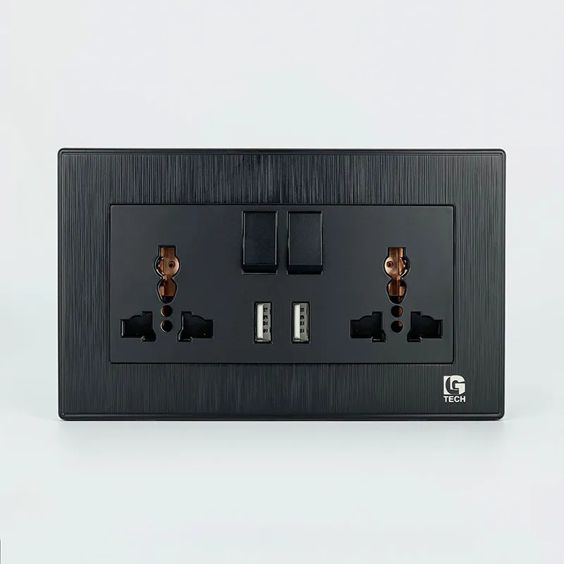 Ổ cắm điện 3 chấu đôi có công tắc và 2 cổng sạc USB LG Tech LG-B21-066
