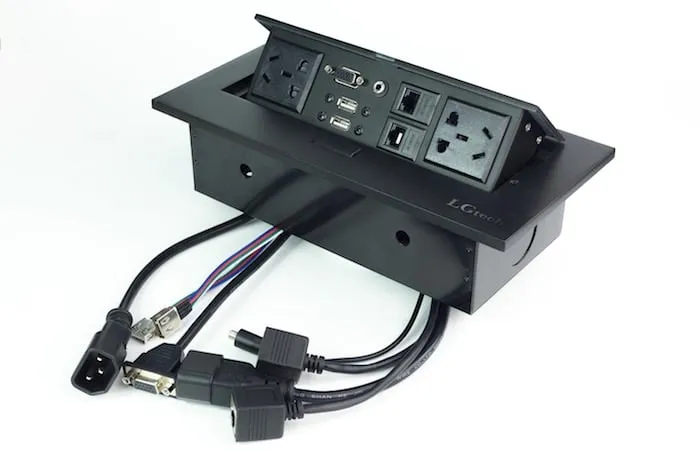 Ổ điện âm bàn cao cấp cho phòng họp, mặt kim loại xước màu đen LG tech LG-K0523B