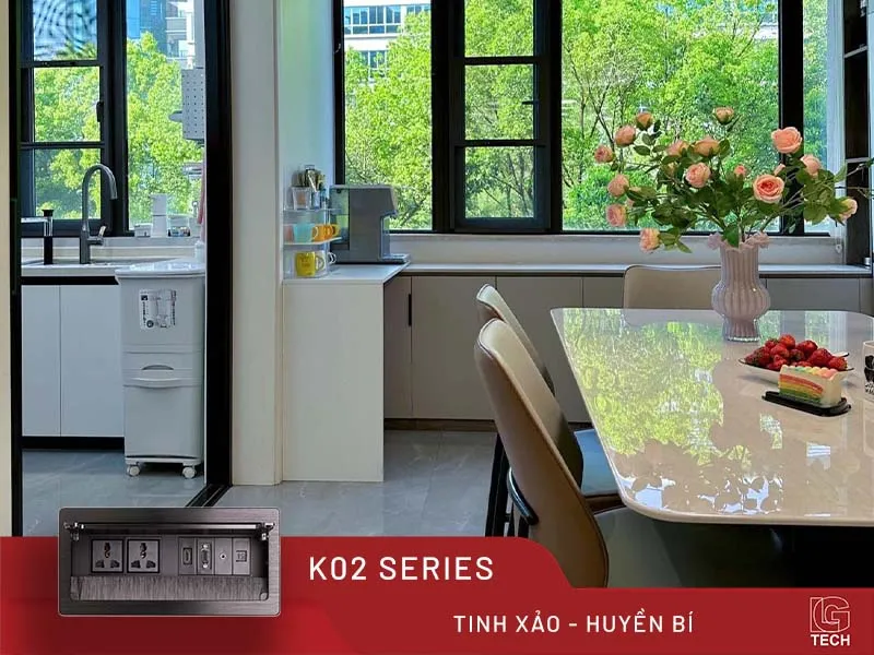 Ổ điện âm bàn cao cấp cho phòng họp, mặt kim loại xước màu đen LG tech LG-K0523B - 5