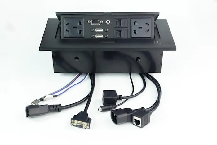 Ổ điện âm bàn cao cấp cho phòng họp, mặt kim loại xước màu đen LG tech LG-K0523B - 3