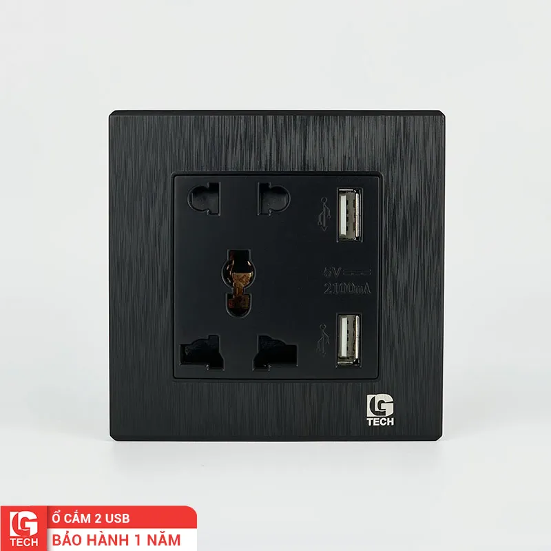 Ổ cắm điện âm tường đa năng có 2 cổng USB LG Tech LG-B21-047