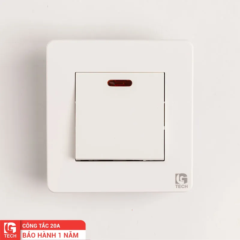 Công tắc điện 20A có đèn báo, màu trắng tràn viền LG Tech LG-AB-K1-039