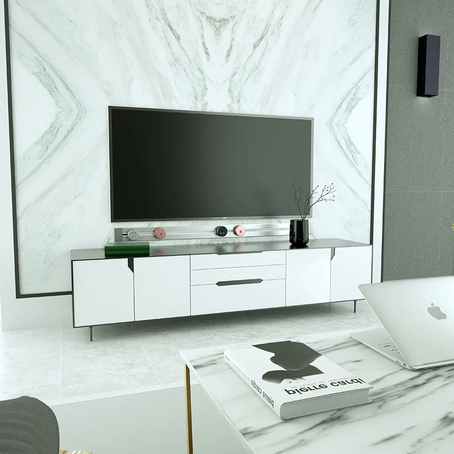 Ứng dụng trong phòng khách của thanh ray ổ điện nổi màu bạc 80cm LG Tech LG-RN08S cũng rất tuyệt vời