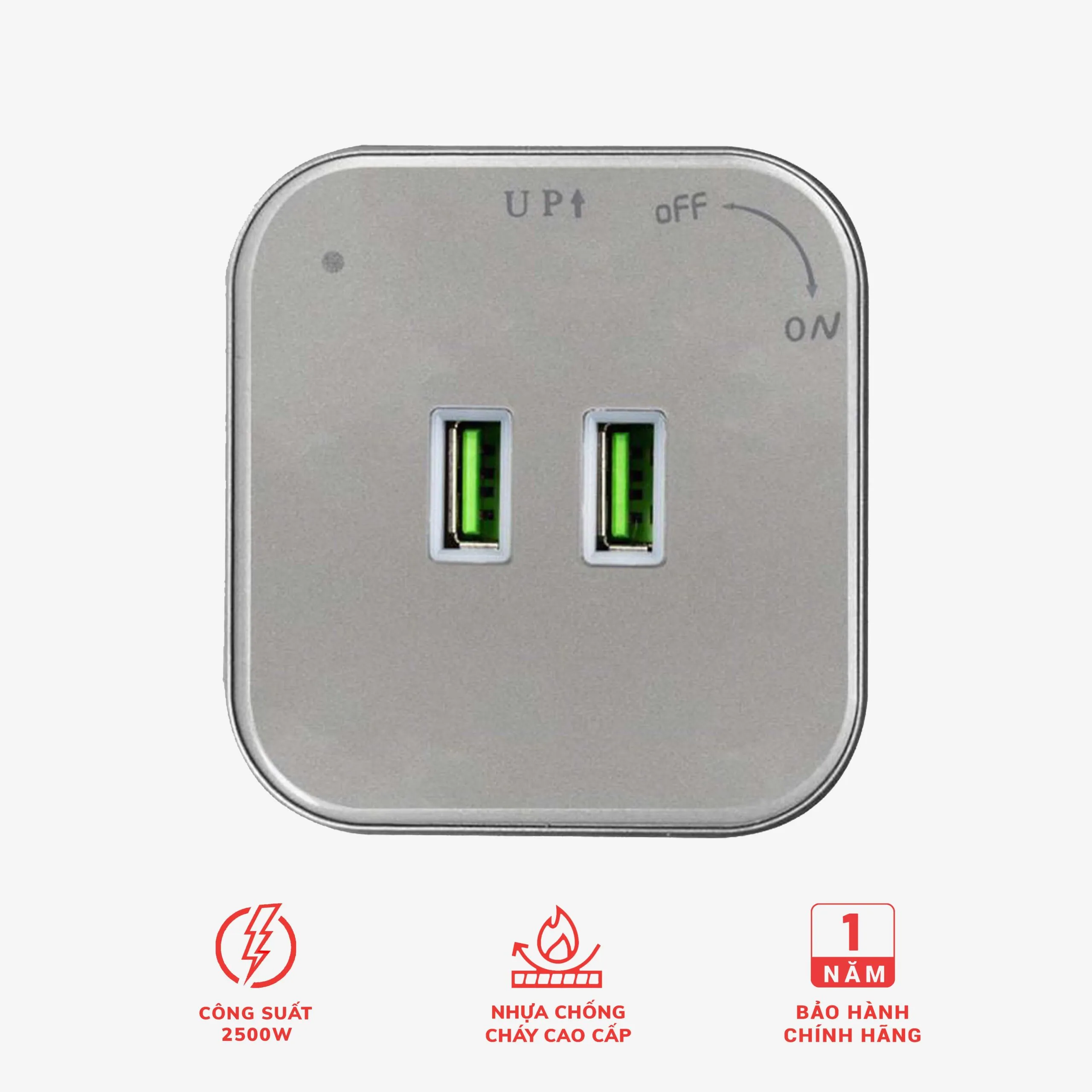 Ổ cắm 2 cổng usb cho thanh ray màu bạc LG-S04S - Thế hệ một