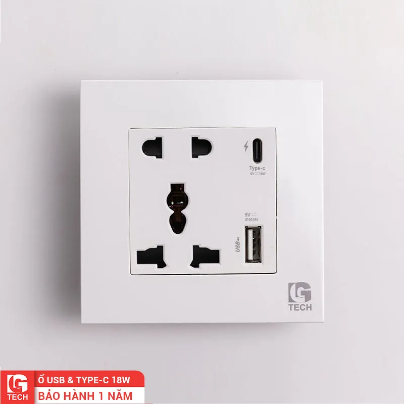 Ổ điện 5 chấu có cổng Type C 18W và USB 5v/3.1A sạc nhanh LG-F21-150F