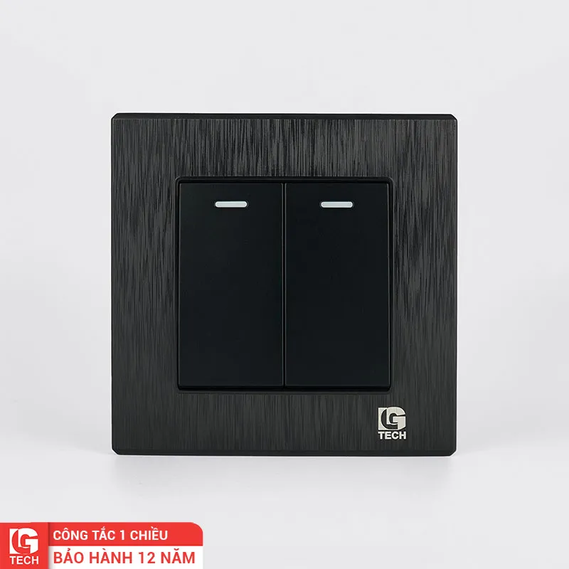 Công tắc đôi chuẩn vuông 1 chiều màu đen xước LG-B21-002