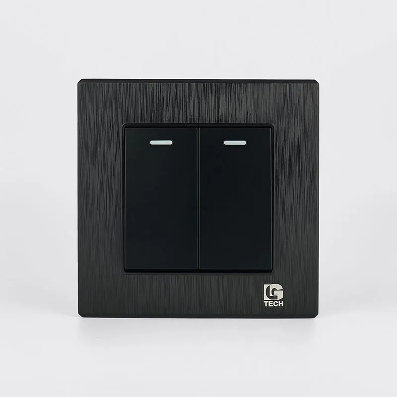 Công tắc đôi chuẩn vuông màu đen xước LG-B21-002