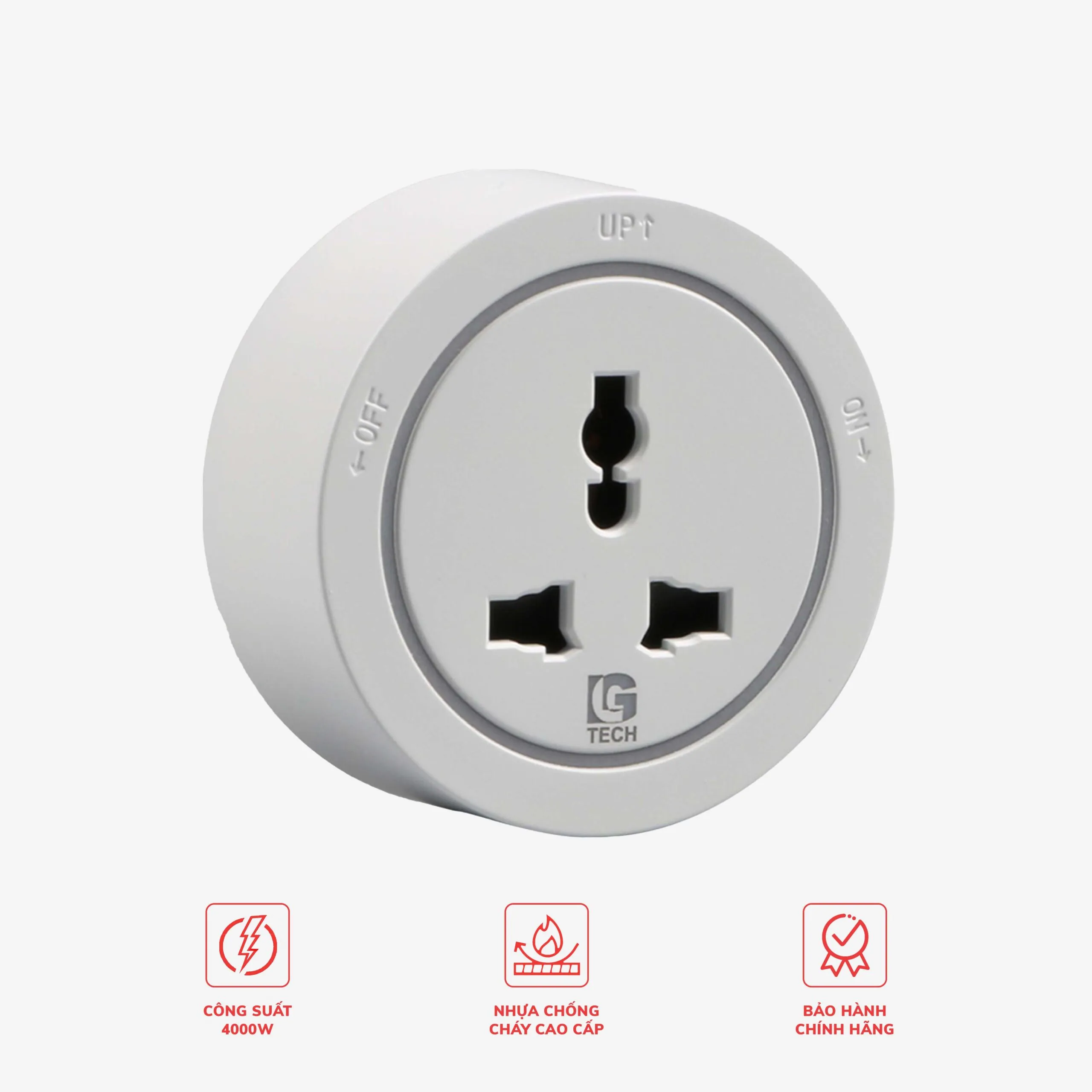 Ổ cắm điện đa năng 3 chấu cho thanh ray màu trắng LG-GD10-07W - Thế hệ hai