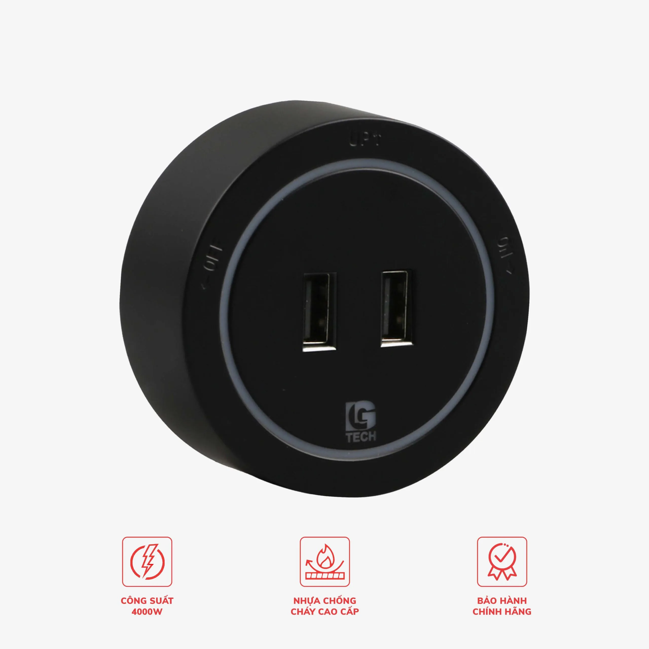 Ổ cắm đa năng cho ray trượt 2 cổng USB màu đen LG-GD10-04B - Thế hệ hai