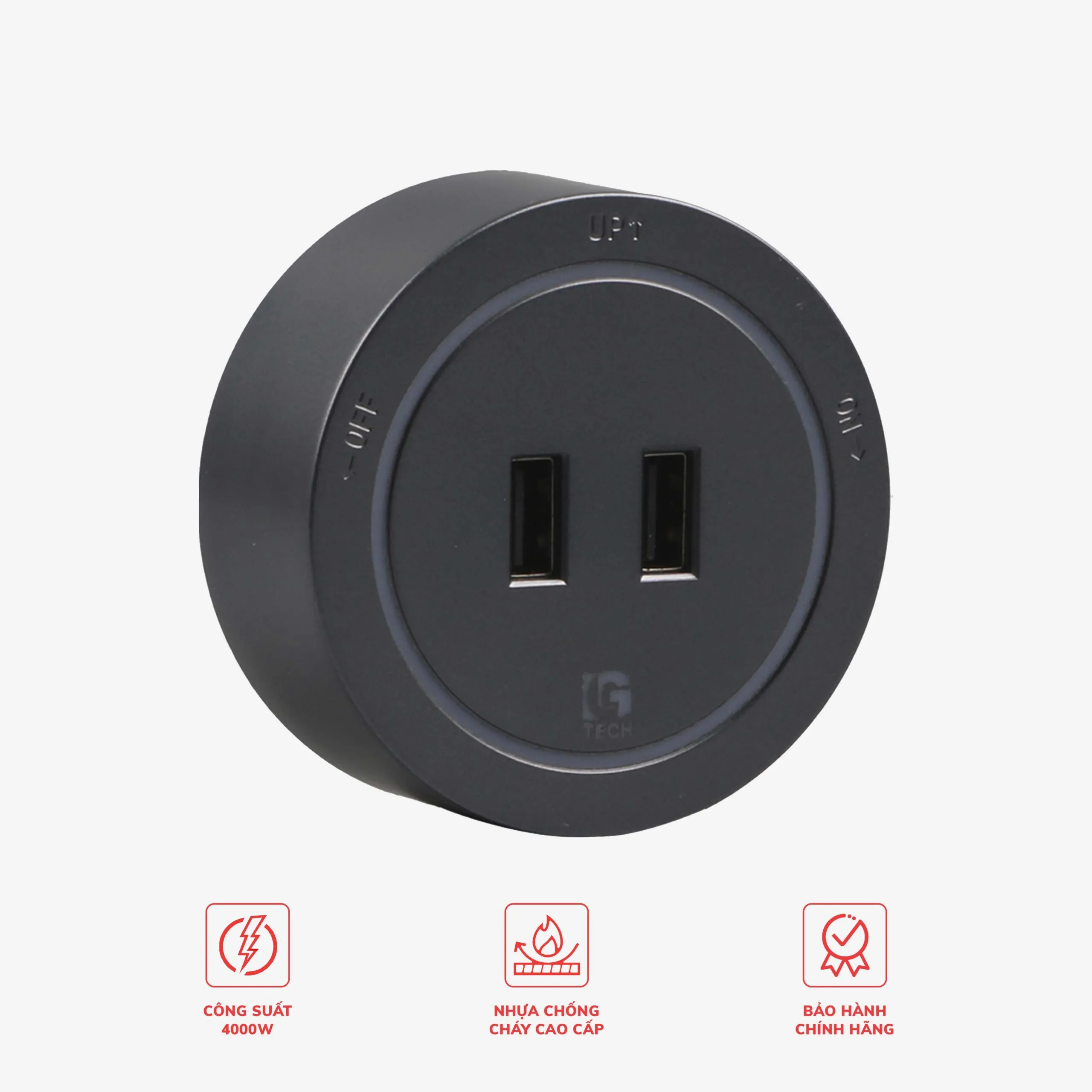 Ổ cắm đa năng 2 cổng USB cho thanh ray màu ghi LG-GD10-04Gr - Thế hệ hai