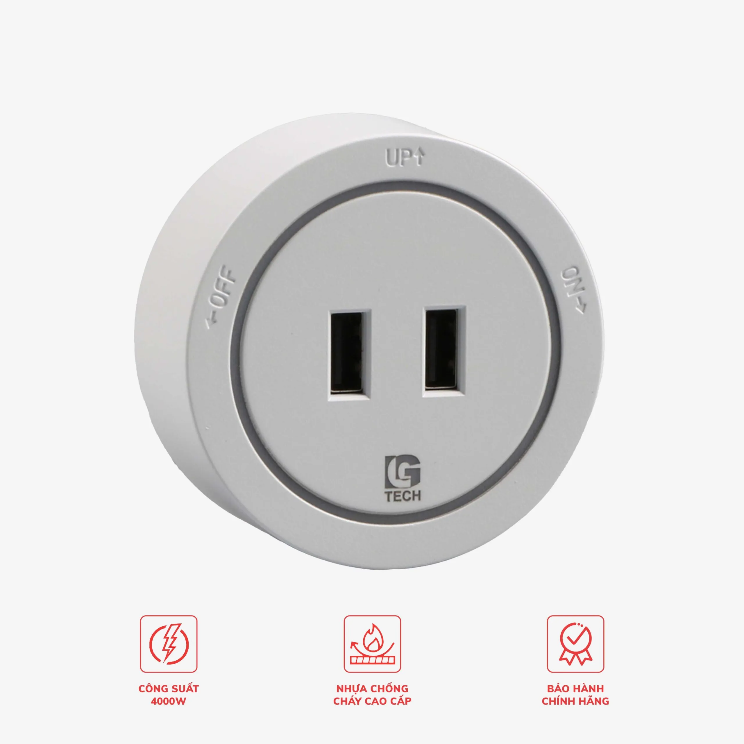 Ổ cắm gắn thanh ray 2 cổng USB sạc nhanh LG-GD10-04W - Thế hệ hai