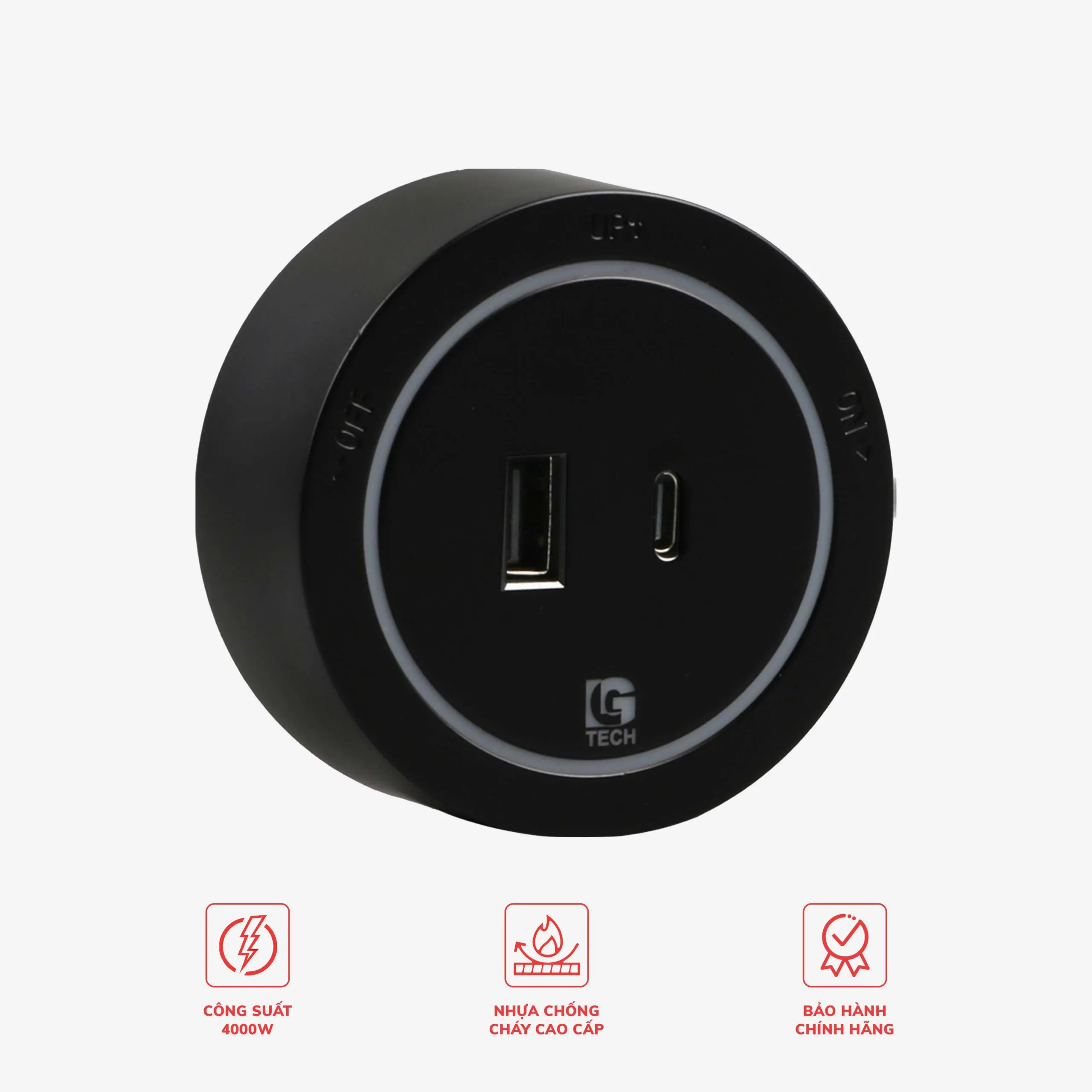 Ổ cắm điện cổng sạc Type C cho thanh ray sạc nhanh 18W LG-GD10-06B - Thế hệ hai