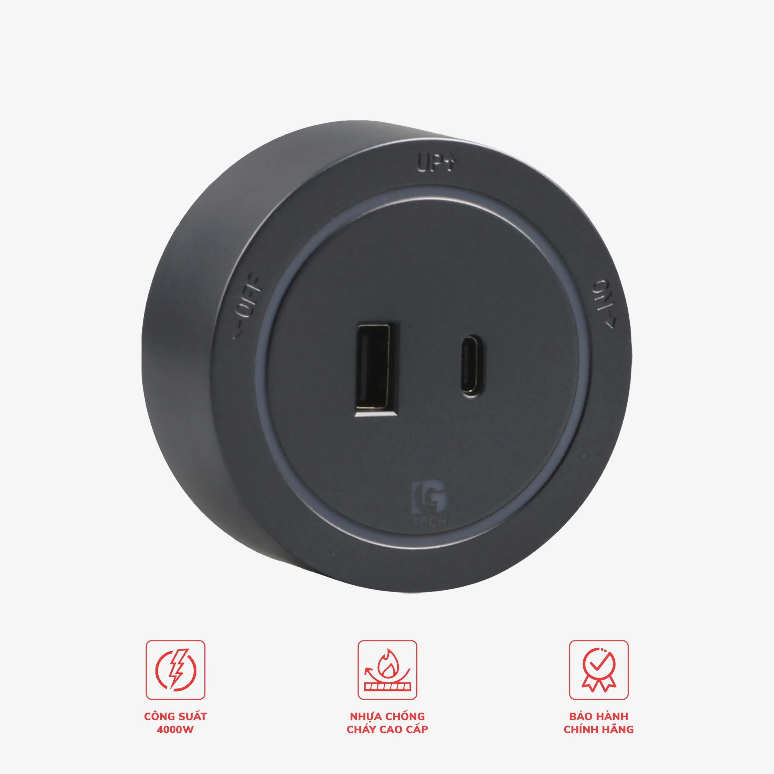 Ổ cắm cổng sạc Type C cho thanh ray 18W màu ghi LG-GD10-06Gr - Thế hệ hai
