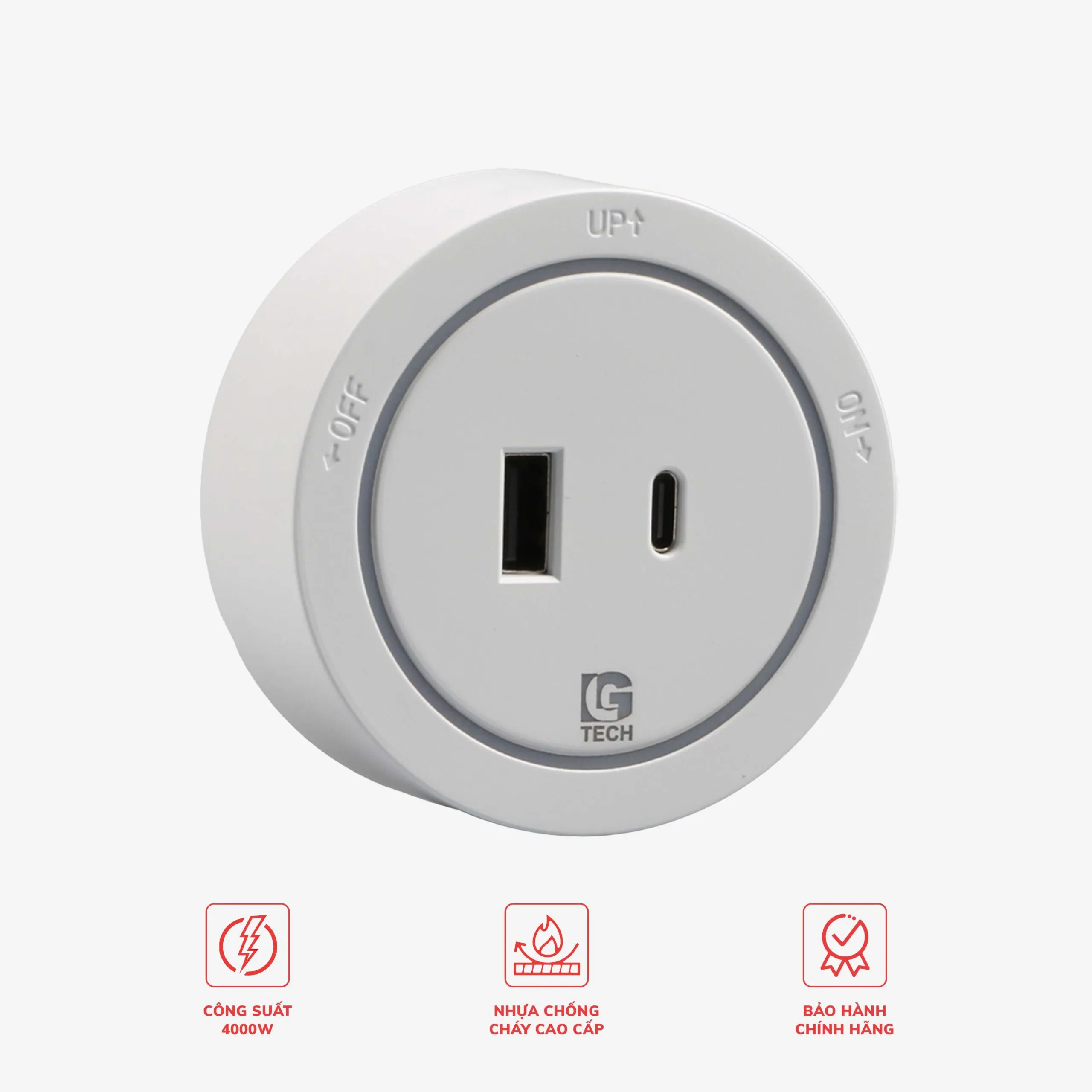 Ổ điện rời cổng sạc Type C 18W cho thanh trượt màu trắng LG-GD10-06W - Thế hệ hai