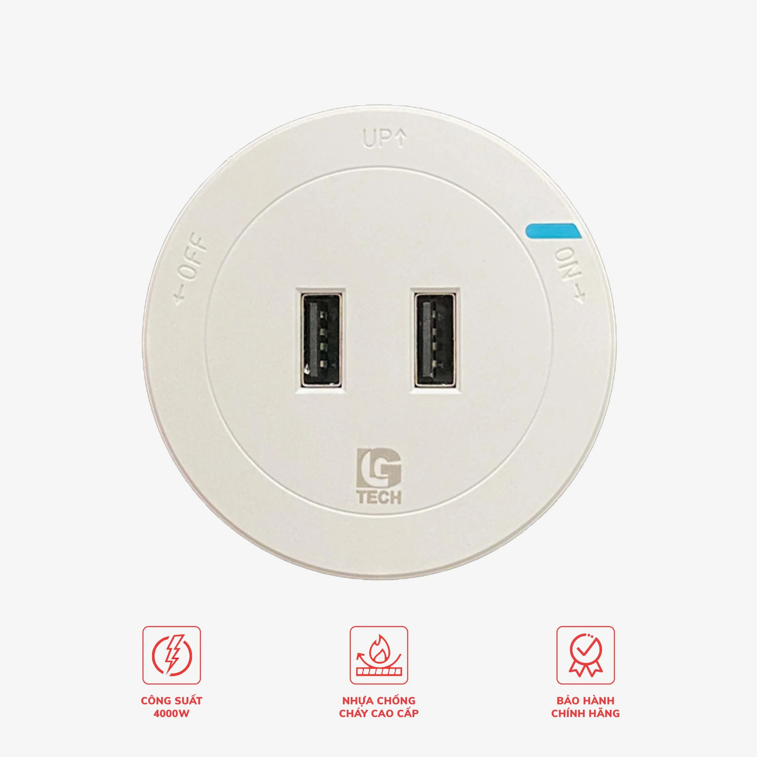 Ổ ray 2 cổng USB màu trắng sạc nhanh LG-GD15-04W