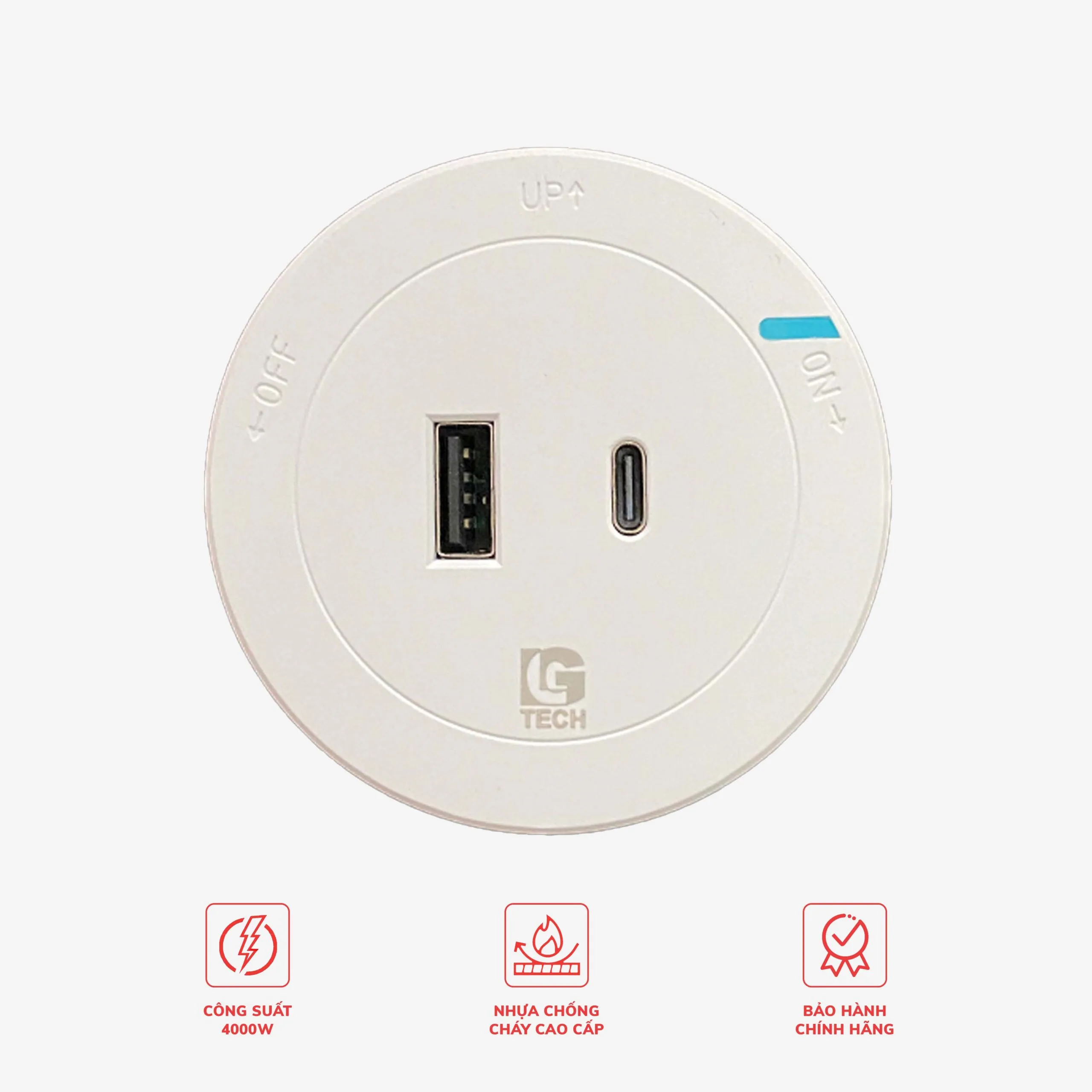 Mặt điện ray USB + Type C sạc nhanh 18W LG-GD15-06W