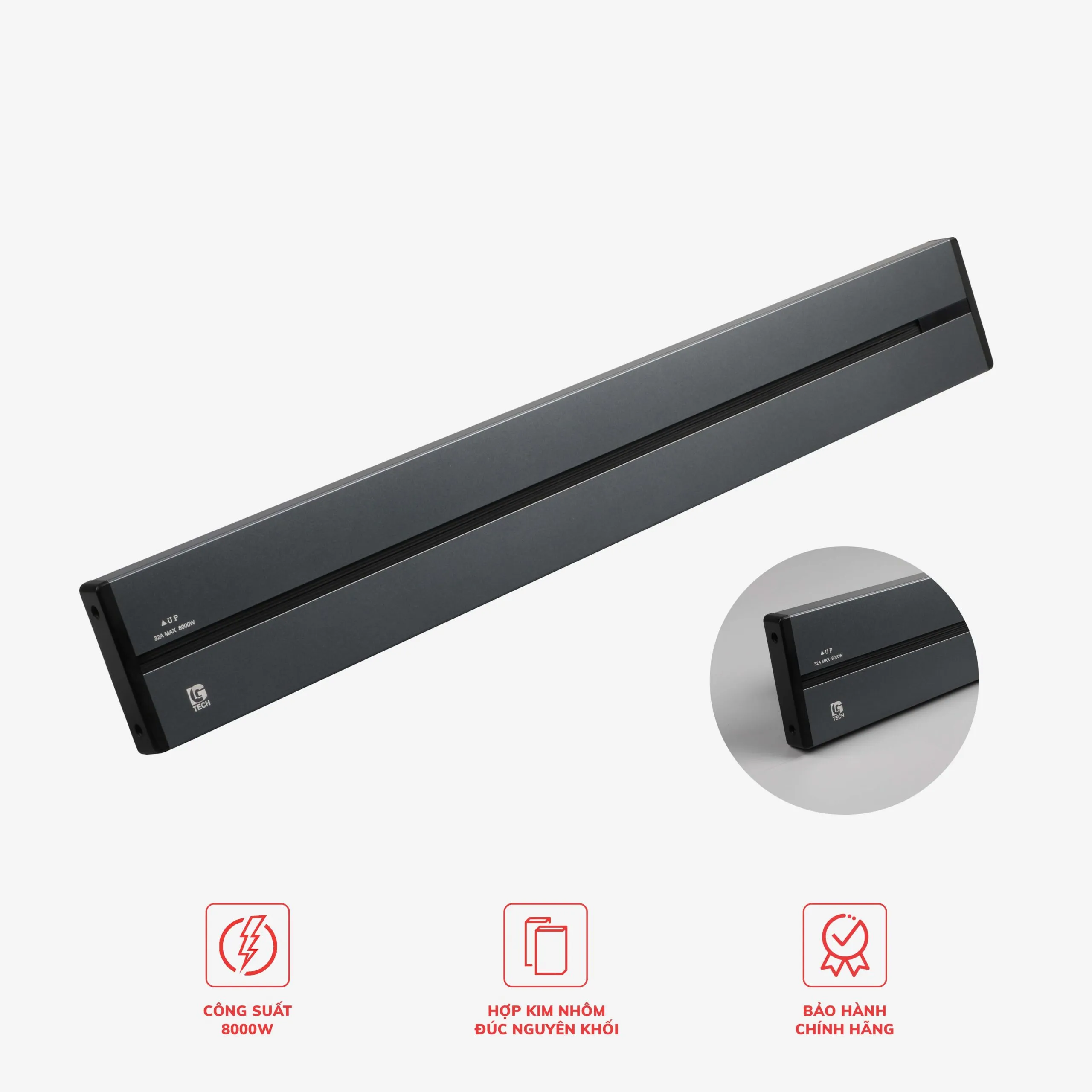 Ổ cắm thanh ray nổi màu ghi 32A 8000W LG Tech - Thế hệ hai