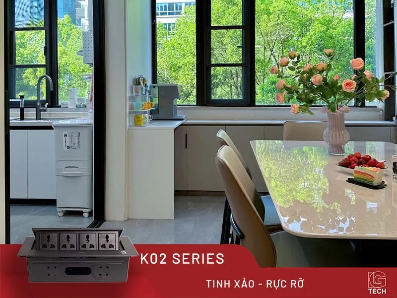 Ổ cắm âm bàn làm việc mặt kim loại xước, màu đen LG Tech LG-K0208B1