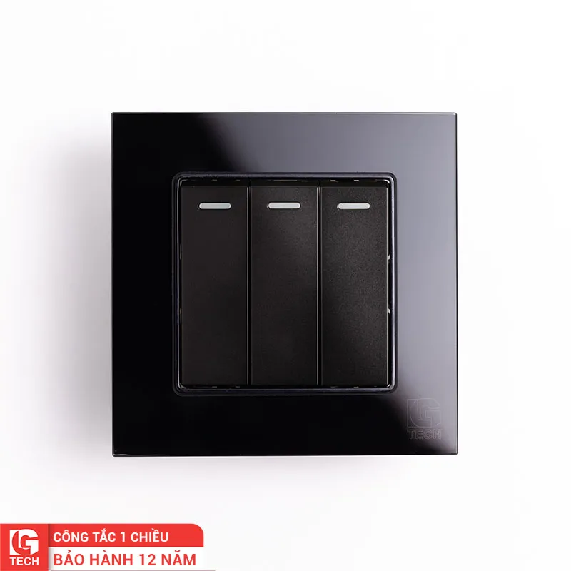 Công tắc điện 3 nút, viền kính màu đen LG Tech LG-F71B-003