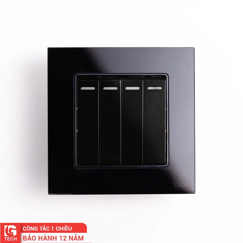Công tắc điện 4 nút, viền kính màu đen LG Tech LG-F71B-004