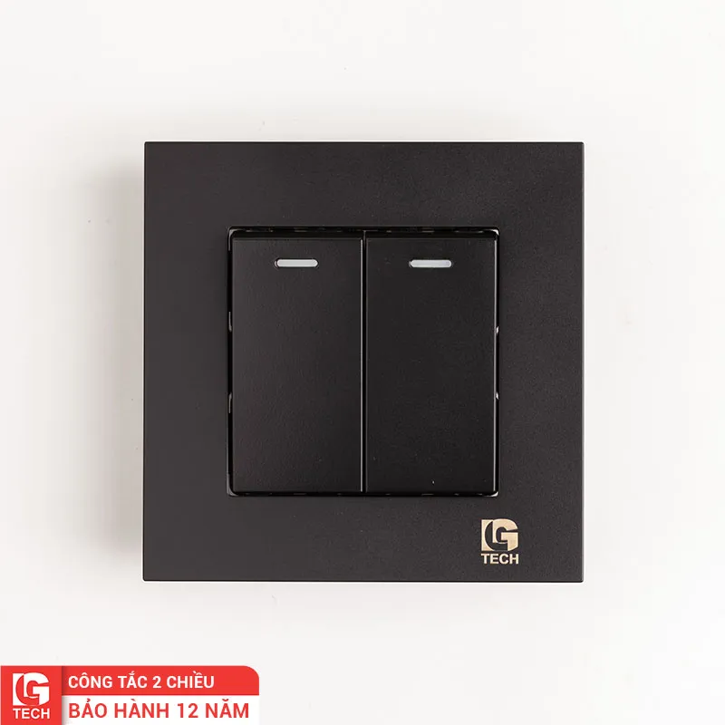 Công tắc điện đôi, 2 chiều, chuẩn vuông, màu đen LG Tech mã LG-B20-002N