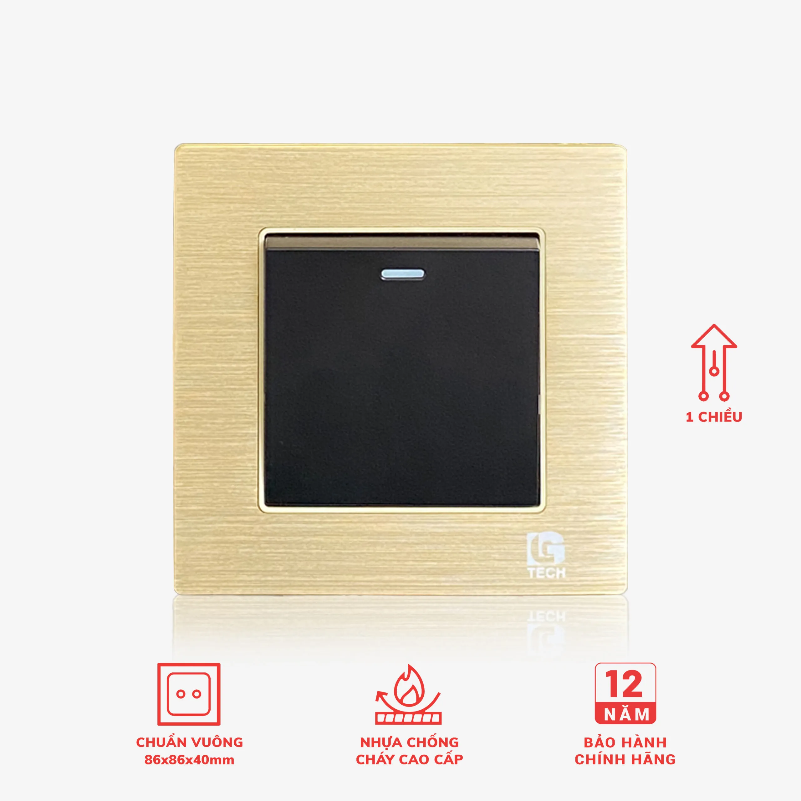 Công tắc điện 1 chiều, viền kim loại màu gold LG Tech LG-F71G-001