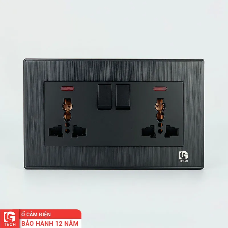 Ổ cắm điện có công tắc an toàn và đèn báo 3 chấu màu đen LG Tech LG-B21-065
