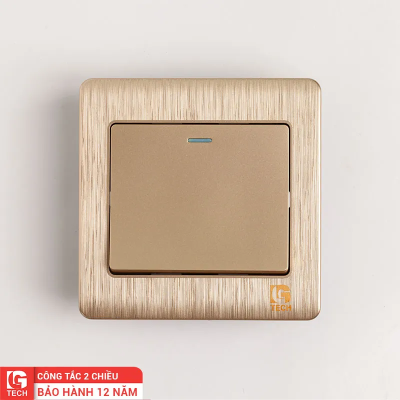 Công tắc điện đơn 2 chiều mạ vàng, chuẩn vuông LG Tech mã LG-C60-001N