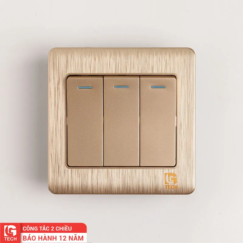 Công tắc điện ba 2 chiều mạ vàng, chuẩn vuông LG Tech mã LG-C60-003N