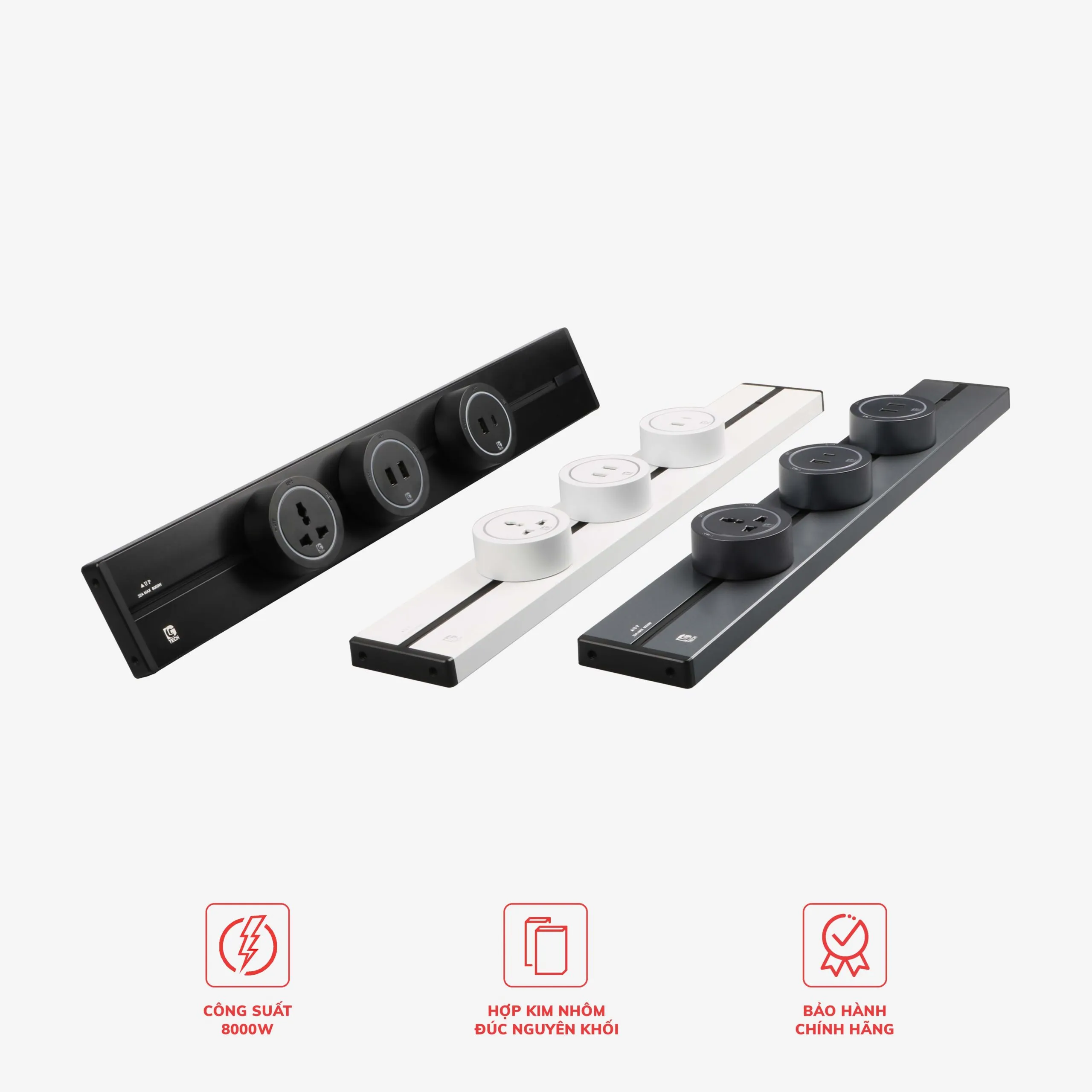 Ổ cắm thanh ray nổi kèm 3 ổ cắm điện đa năng LG Tech (COMBO)