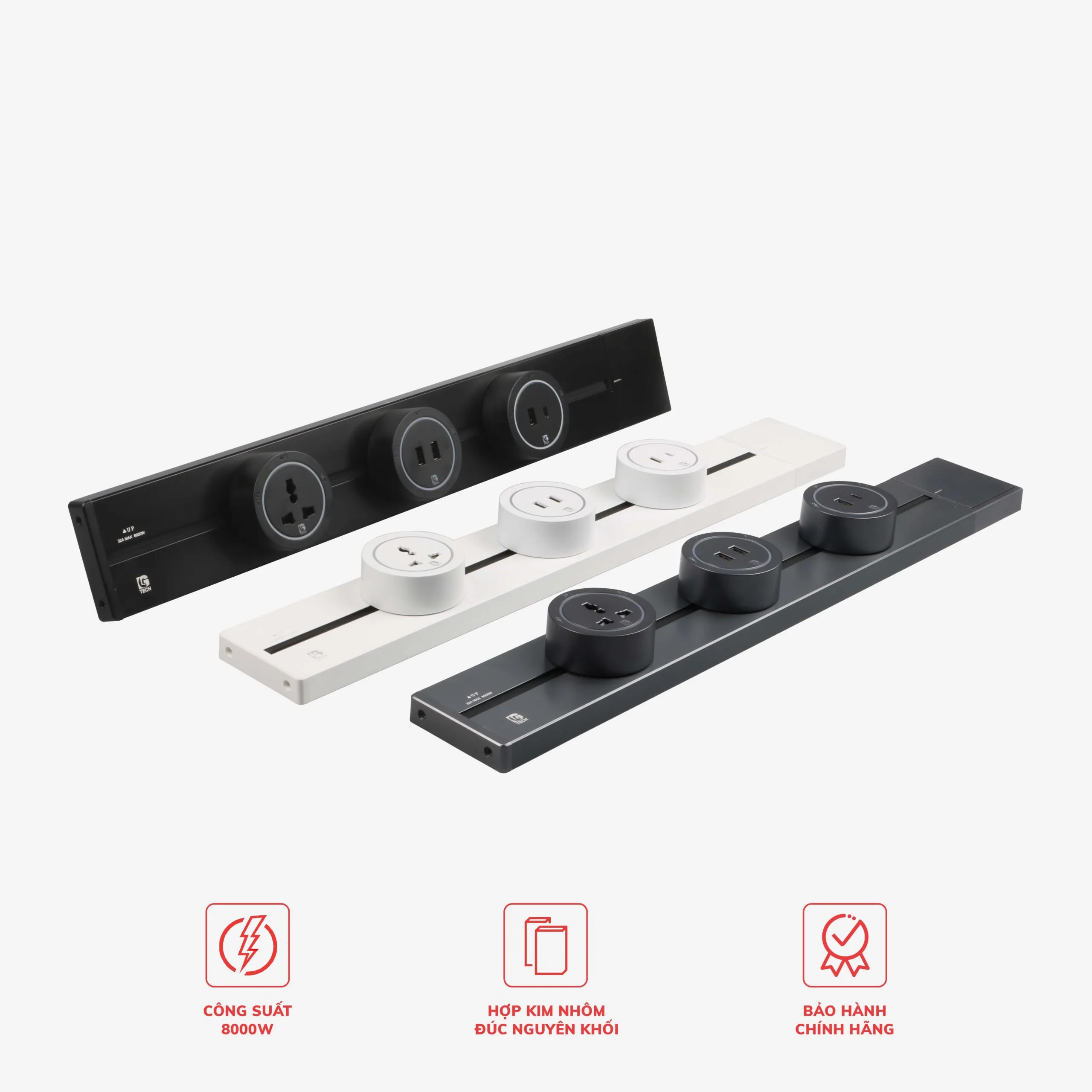 Ổ cắm thanh trượt nổi công tắc kèm 3 ổ cắm điện đa năng LG Tech (COMBO)