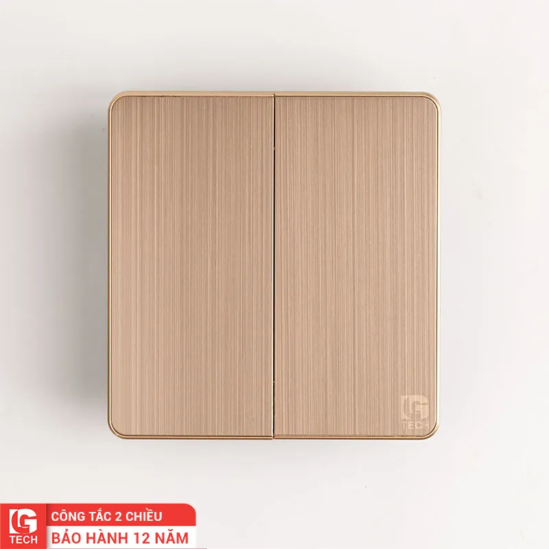 Công tắc điện đôi 2 chiều tràn viền, màu đồng, chuẩn vuông LG Tech mã LG-AB-L-002N