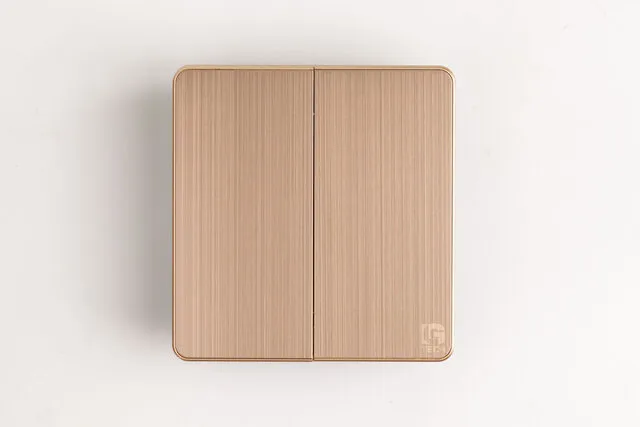 Công tắc điện đôi 2 chiều tràn viền, màu đồng, chuẩn vuôn LG Tech mã LG-AB-L-002N