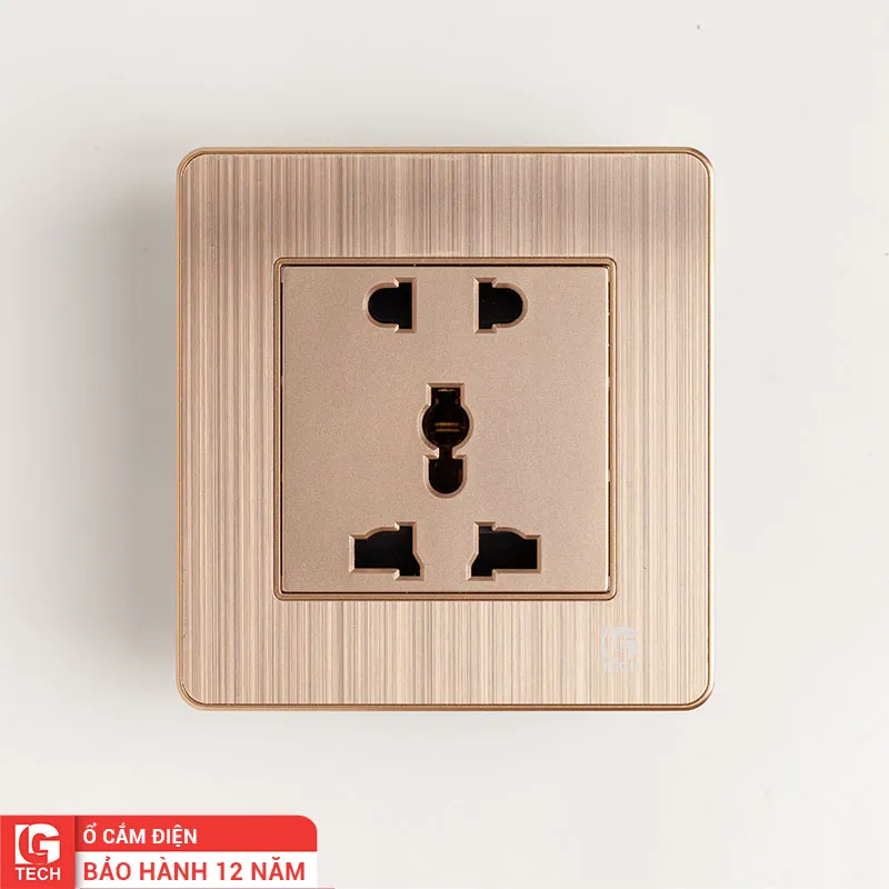 Ổ cắm điện 5 chấu tràn viền, màu đồng, chuẩn vuông LG Tech mã LG-AB-L-115