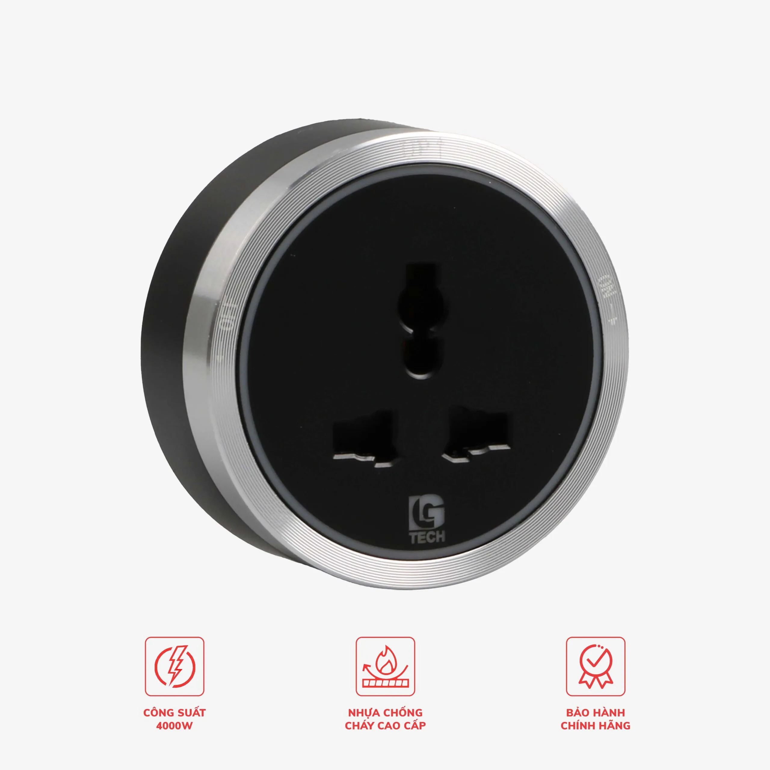 Ổ cắm rời 3 chấu cho thanh ray viền kim loại bạc LG Tech LG-S2-06S - Thế hệ hai