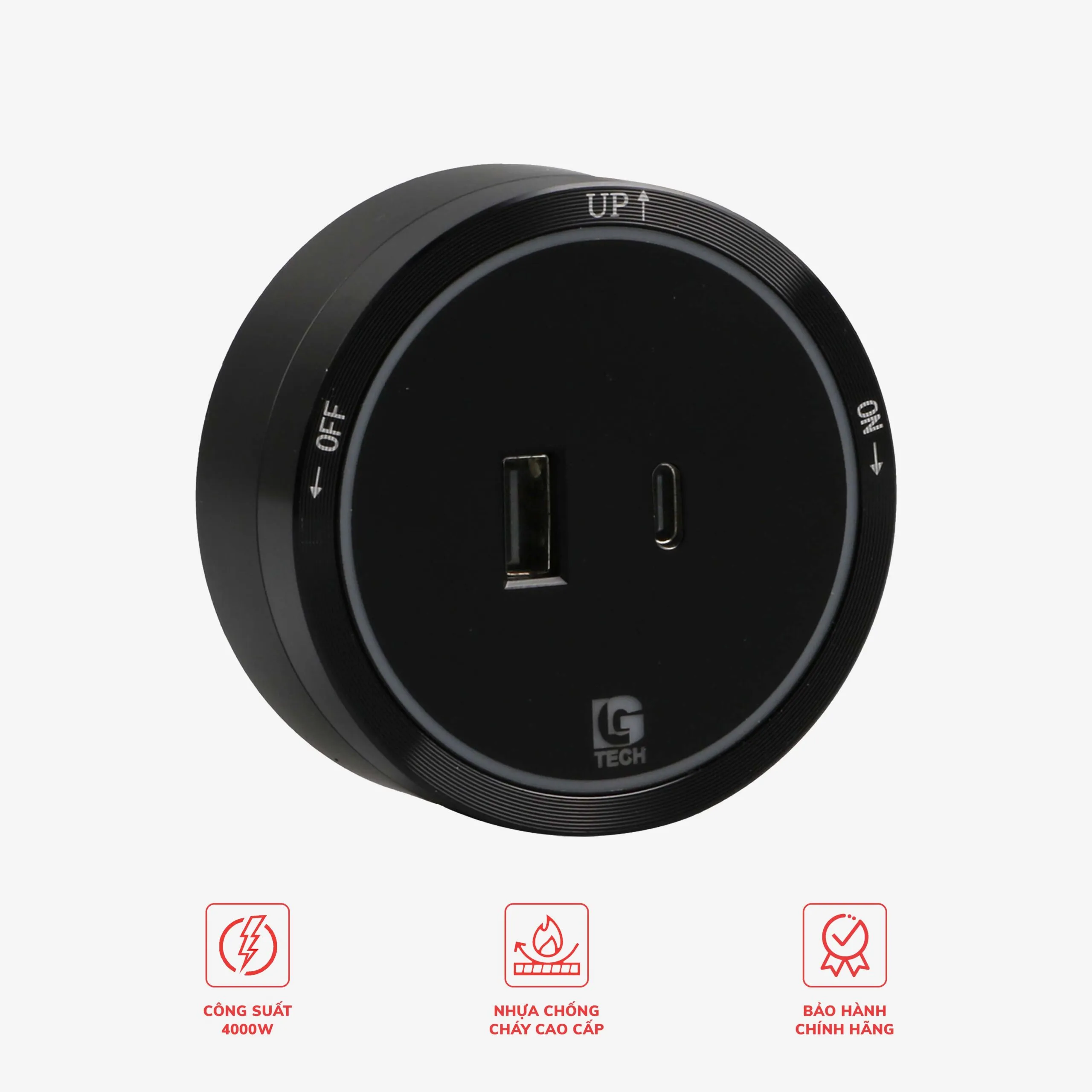 Ổ cắm USB và Type C cho thanh ray viền kim loại đen LG Tech LG-S2-05B - Thế hệ hai