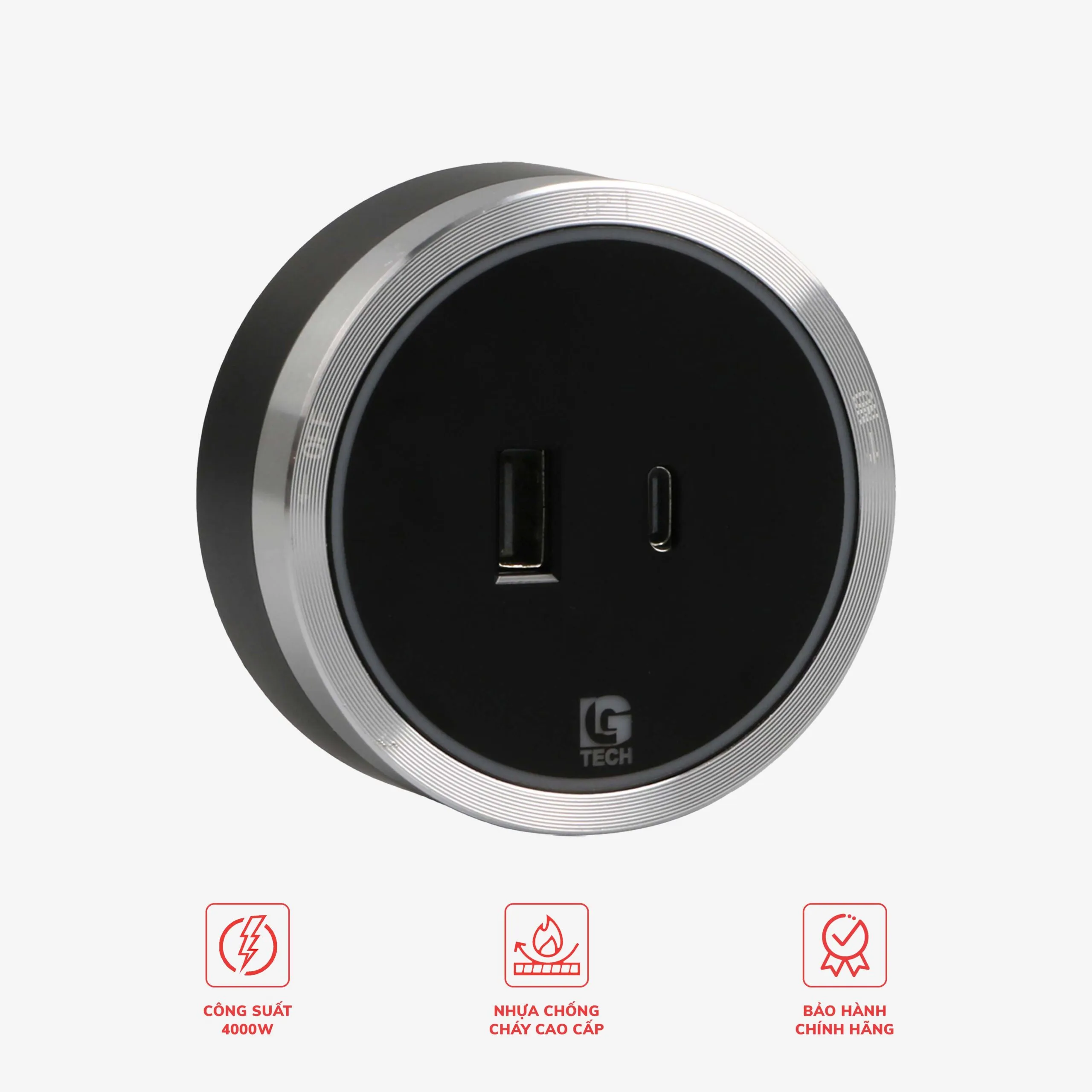 Ổ cắm USB và Type C cho thanh ray viền kim loại bạc LG Tech LG-S2-05S - Thế hệ hai