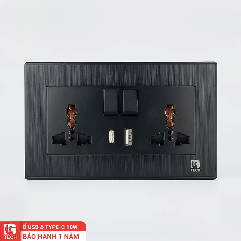 Ổ điện âm tường 3 chấu đôi có cổng sạc USB và Type-c 10W LG Tech LG-B21-155