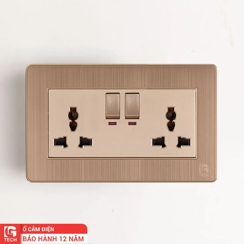 Ổ cắm 3 chấu đôi có công tắc an toàn và đèn báo LG Tech LG-AB-L-155