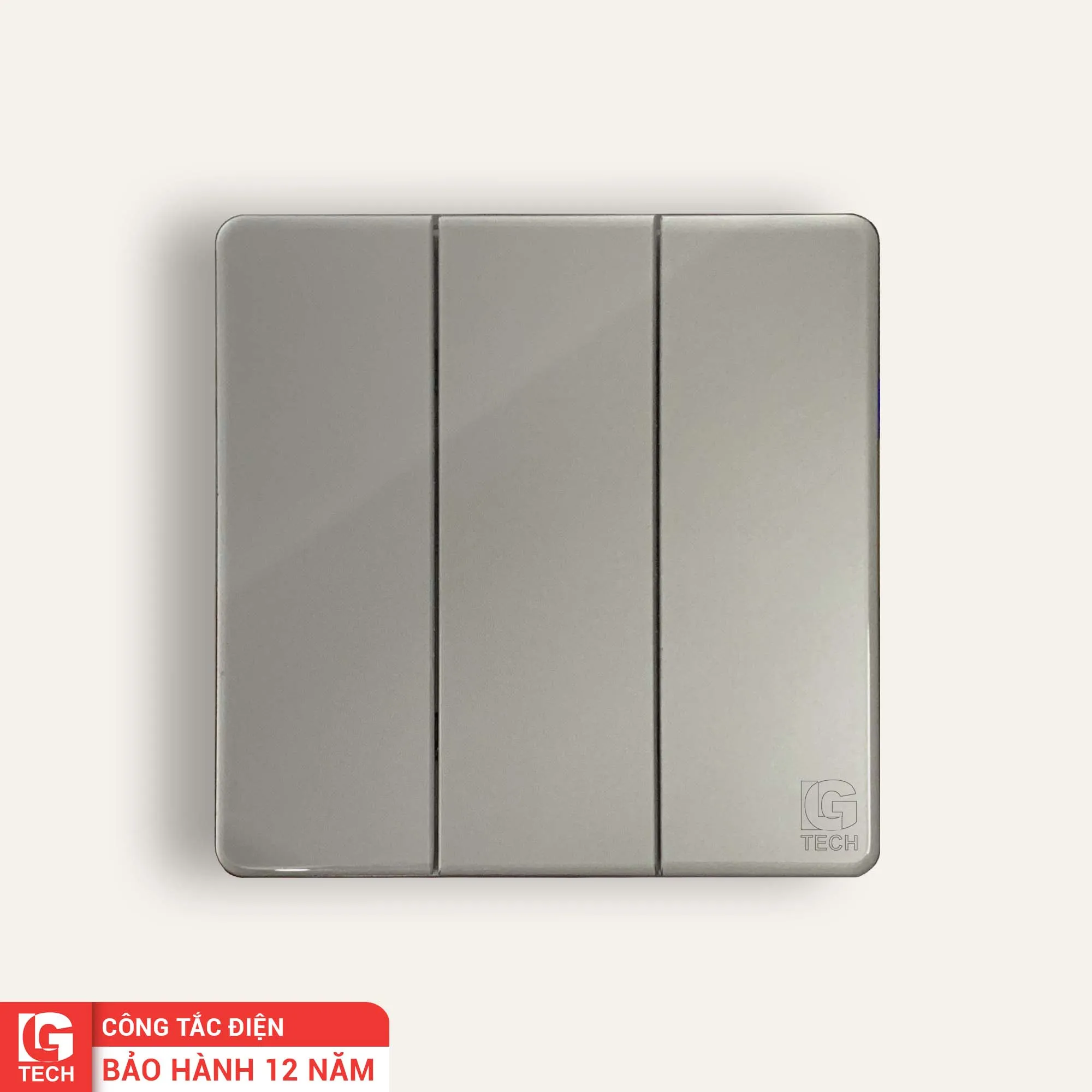 Công tắc tràn viền ba nút mặt kính màu xám LG-1SG-S3N-GRG